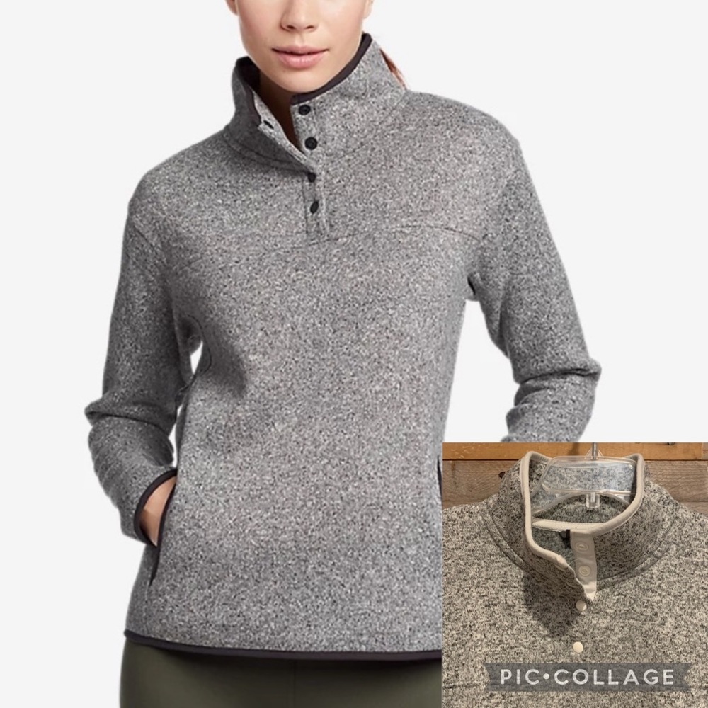 EUC Eddie Bauer Radiator Fleece 2.0 Snap Mock Neck Pullover Grey/White Size XL